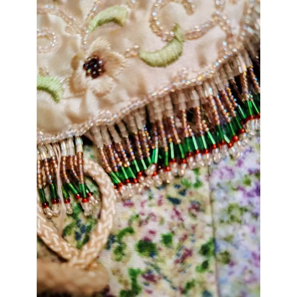 Vintage Jeweled Beaded Silk Floral Purse, Small